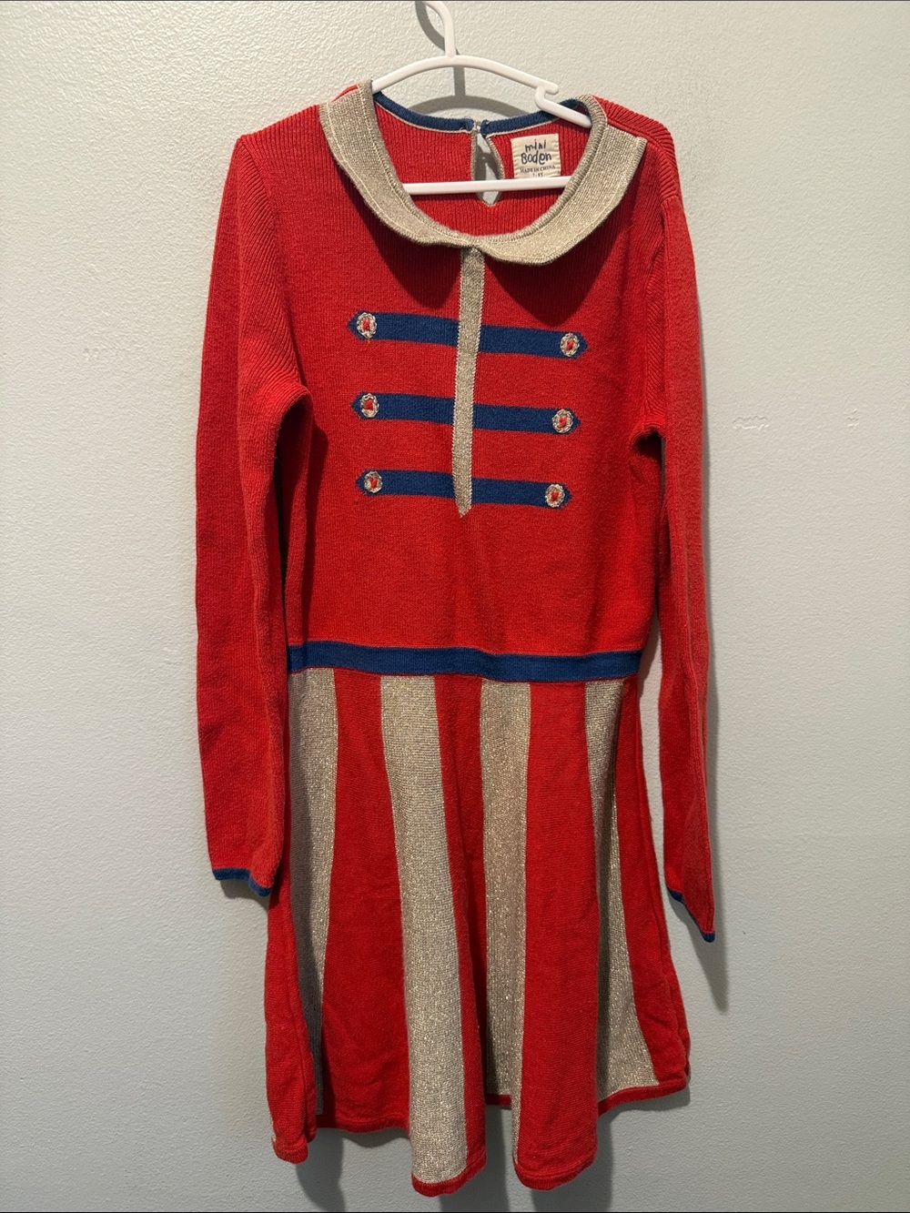 Mini Boden 7 - 8 Years Nutcracker Soldier Red Gold Striped Knit Dress Christmas - Picture 5 of 11